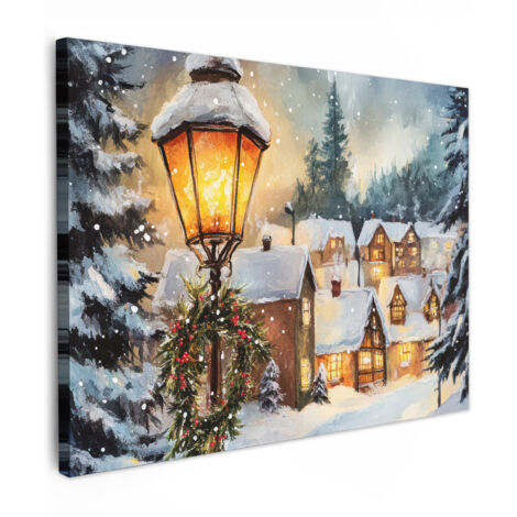 QUADRO SU TELA Villaggio di Natale - Case - Neve - Natale 80x60 cm