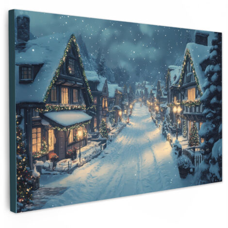 QUADRO SU TELA Villaggio di Natale - Natale - Neve - Inverno 30x20 cm