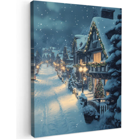 QUADRO SU TELA Villaggio di Natale - Natale - Neve - Inverno 60x80 cm