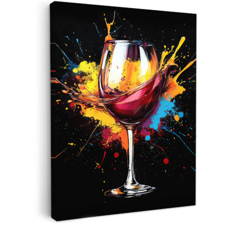 QUADRO SU TELA Vino - Bicchiere - Graffiti - Bevanda - Rosso - Vernice 60x80 cm