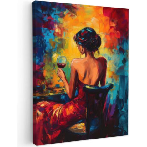 QUADRO SU TELA Vino - Donna - Atmosferico - Colorato 60x80 cm