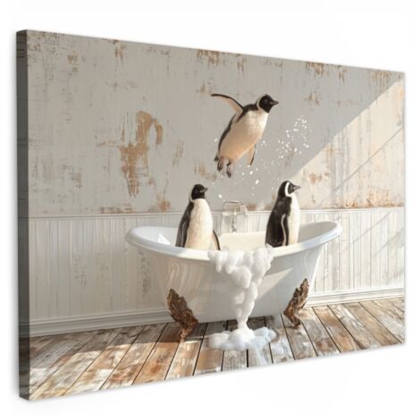 QUADRO SU TELA Vintage - Pinguino - Vasca da bagno - Schiuma 60x40 cm