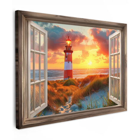 QUADRO SU TELA Vista - Finestra - Faro - Tramonto - Spiaggia 40x30 cm