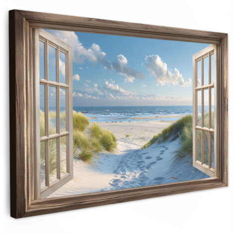 QUADRO SU TELA Vista - Spiaggia - Finestra - Dune - Mare 30x20 cm