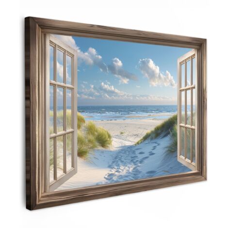QUADRO SU TELA Vista - Spiaggia - Finestra - Dune - Mare 40x30 cm