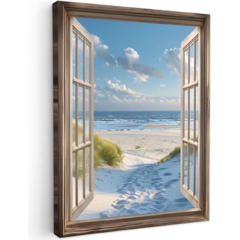 QUADRO SU TELA Vista - Spiaggia - Finestra - Dune - Mare 60x80 cm