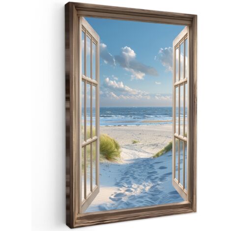QUADRO SU TELA Vista - Spiaggia - Finestra - Dune - Mare 80x120 cm