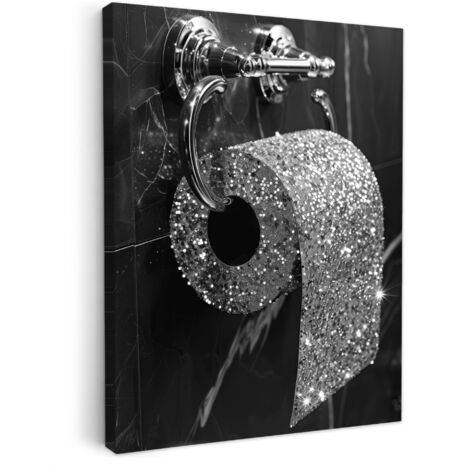 QUADRO SU TELA WC - Carta igienica - Bianco e nero - Brillantini 60x80 cm