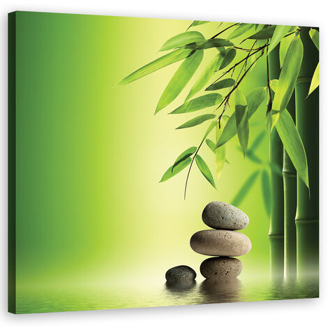 Quadro su tela, Zen e pietre di bambà¹ su uno sfondo verde - 60x60