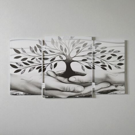 Quadro TRIS moderno su tela 65x146 cm telaio in legno tema Albero Della Vita