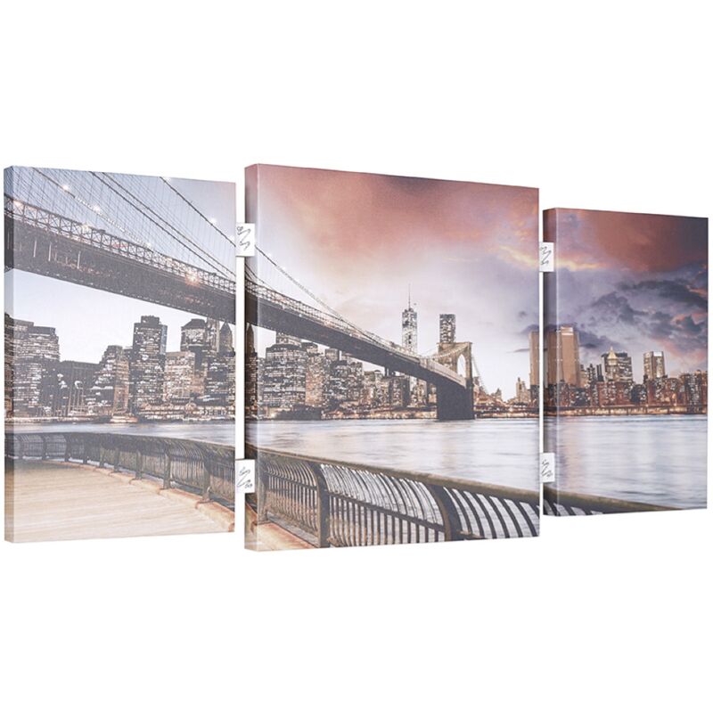 Image of Quadro tris moderno su tela 65x146 cm telaio in legno tema New York City