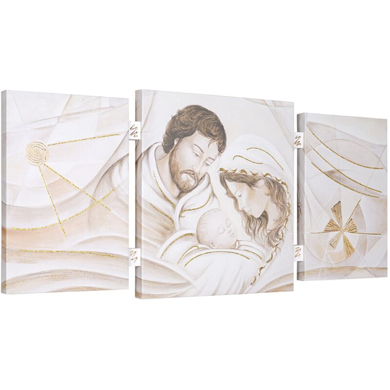 Image of Quadro tris moderno su tela 65x146 cm telaio in legno tema Sacra Famiglia