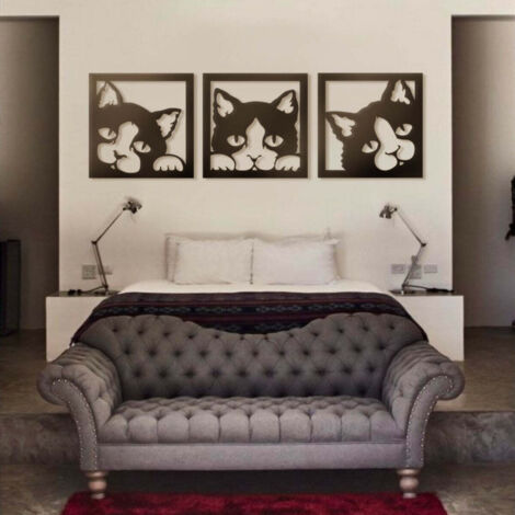Quadro Trittico Gatti neri traforati Cat 48 x 144 cm - Colore: nero