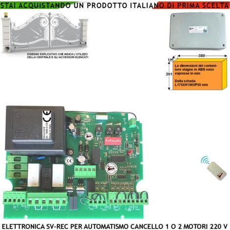 Quadro Universale Cancello Elettrico 1-2 Ante Battente 230 V Completa di Ricevente Radio 433,92 MHz Radiocomando R.C. Tempi Forza Regolabili Fine Corsa Selezione Funzione in Apprendimento Simile Serai