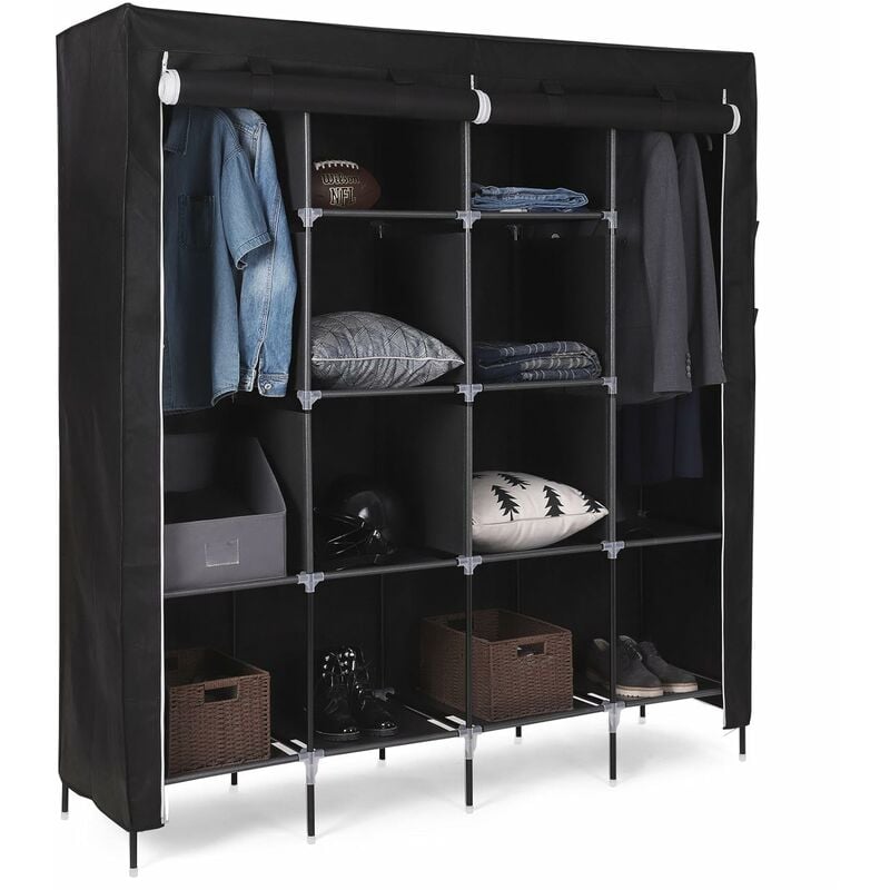 Quadruple Clothes Closet Portable Canvas Wardrobe With 2 Hanging