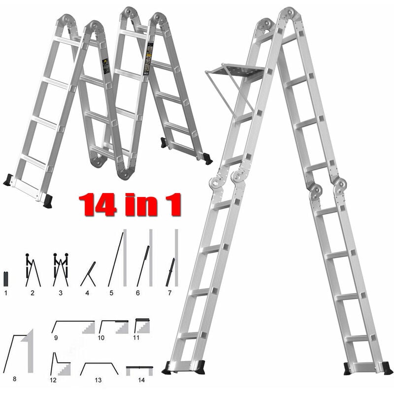 Quality 4.7M Multi Purpose Aluminium Extension Ladder Step Platform Tool Tray