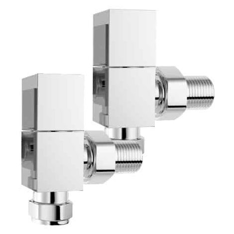 main image of "Quality Angled Chrome Radiator Valves, Square Type, Solid Brass, 1/2" BSP 15mm"