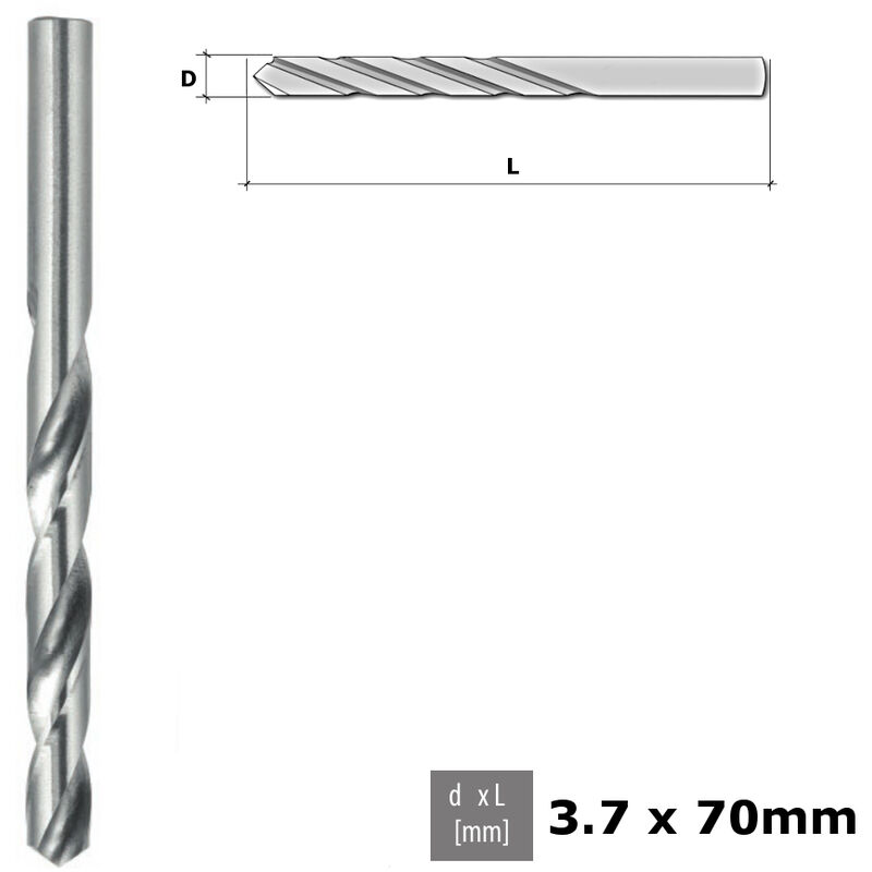 Quality Drill Bit For Metal hss din 338 Silver - Diameter 3.7mm - Length 70mm