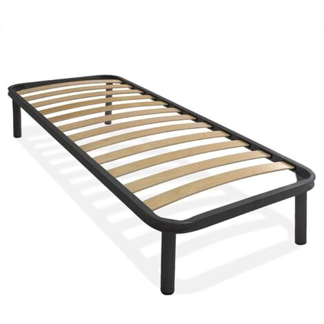 Qualydorm Rete in Ferro con 4 Piedi e  Doghe in Legno cm Letto 80x190 H37  per materasso da Una Piazza