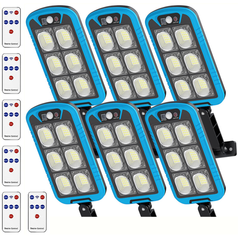 6PACK COB LED luce solare luce di sicurezza impermeabile per esterni sensore di movimento luce solare con applique da parete con telecomando, blu