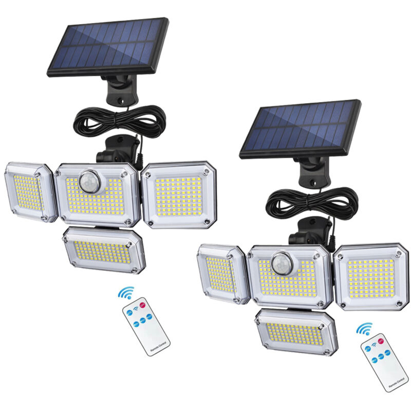 Sensore di movimento esterno a luce solare da 2 pezzi Faretto a LED 333 Lampada da parete di sicurezza a 3 modalità impermeabile per giardino