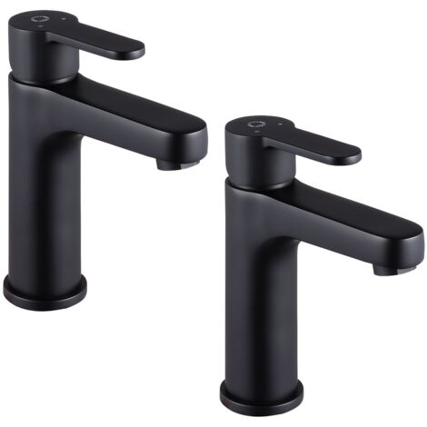 Quantità2 CECIPA - Rubinetto da bagno nero, per il bagno con erogatore, altezza 112 mm, rubinetto per il bagno a risparmio idrico in ottone, monocomando, colore: Nero - Nero