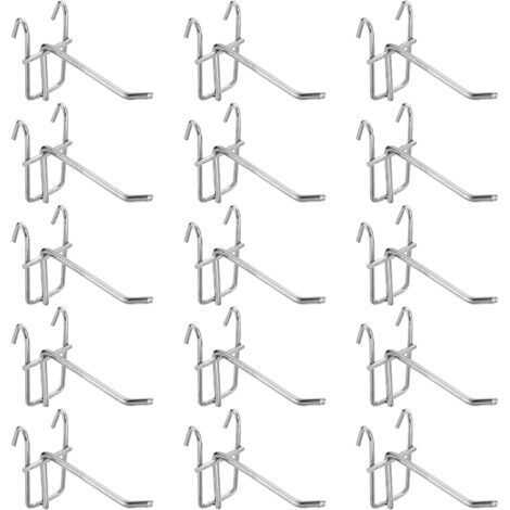 QUARKZMAN 15Pcs Crochet D'Affichage Panneau Perforé 3.94", Support Grille Murale Métal Crochets Panneau Perforé Pour Supermarchés, Boutiques, Magasins D'Accessoires Grands Magasins (Argent)