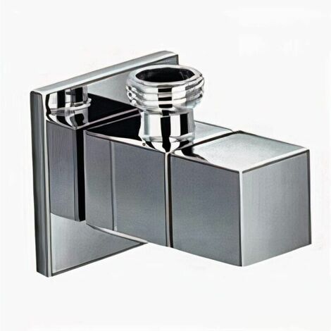 Quarter Turn ½ Inch Angle Shut Off Valve Douche Tap Outlet with Flange Chrome Plated Brass Bidet Spray Accessory - Square Design