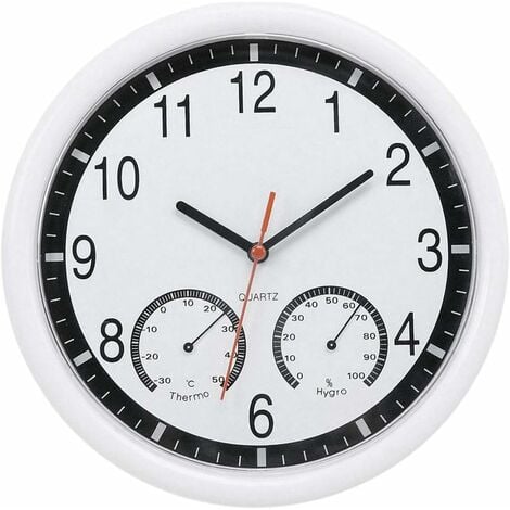Quartz Stone Silent Wall Clock Accurate Thermometer Humidity Patio Indoor Outdoor Pool