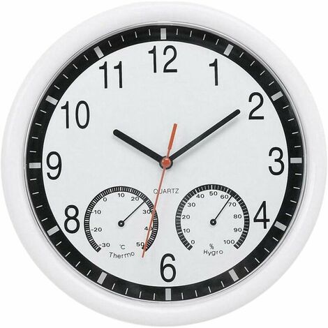 Quartz Stone Silent Wall Clock Accurate Thermometer Humidity Patio Indoor Outdoor Pool