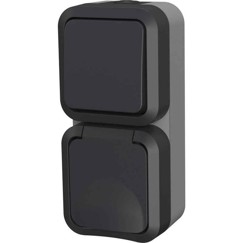 Aquapro interrupteur va et vient + prise 2P+T vertical étanche complet gris IP55 - 9682F - Quarx