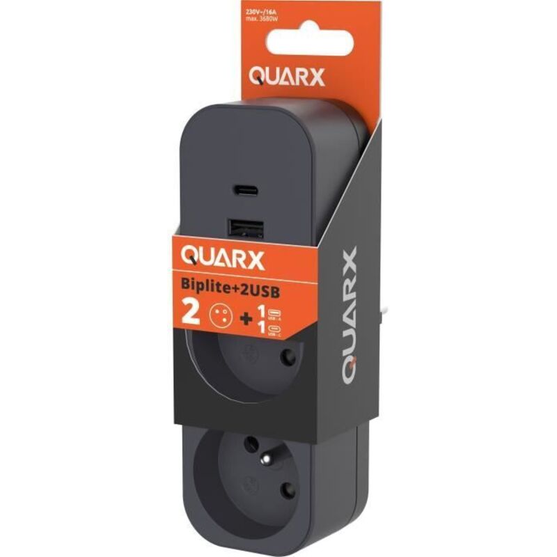 Biplite Quarx 2P 16A - Avec usb-a et usb-c, conforme nf