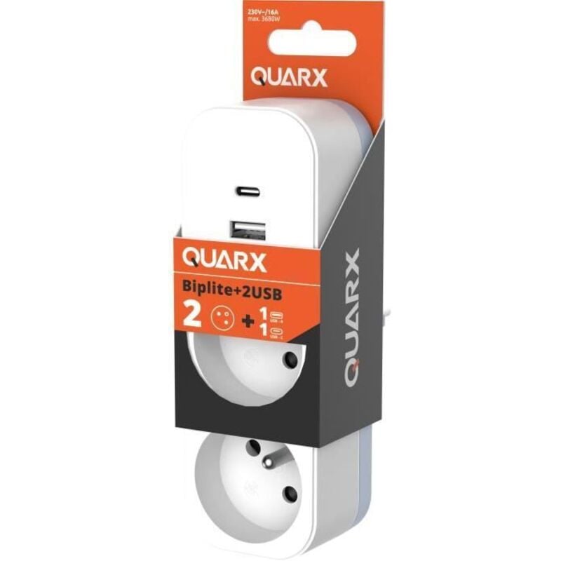 Biplite Quarx 2P 16A - Avec usb-a et usb-c, conforme nf