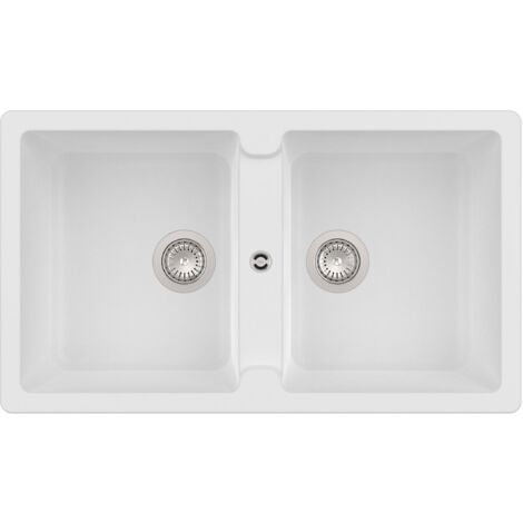 QUARZEX® BERGEN évier 2 cuves - ROCA Couleur : Blanc - Dimensions : 860x500x200 mm