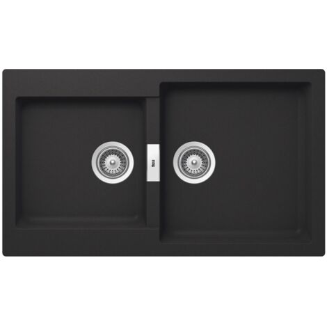 QUARZEX® Evier réversible 2 cuves - ROCA Couleur : Noir - Dimensions : 860x500x200 mm