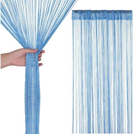 Quasten-Türvorhang, Raumteiler für Tür und Fenster, geeignet für die Heimdekoration (100 x 200 cm), blau