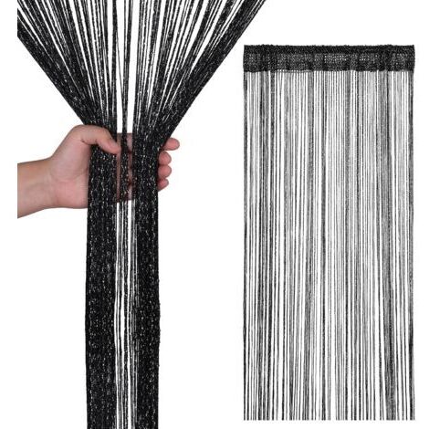 Quasten-Türvorhang, Raumteiler für Türen und Fenster, geeignet für die Heimdekoration (100 x 200 cm), schwarz