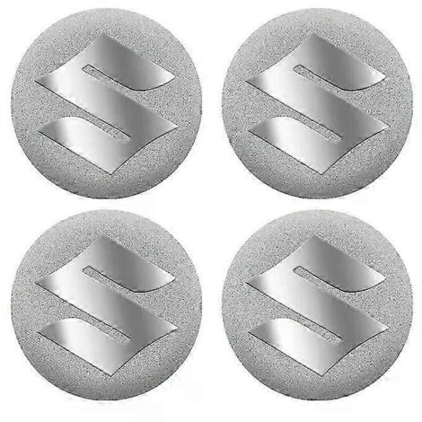 Quatre autocollants logo pour enjoliveurs de roue de 56 mm pour Suzuki Jimny, Grand Vitara, SX4, Swift et Alto (argent).