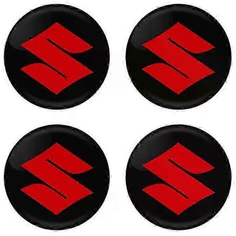 Quatre autocollants logo pour enjoliveurs de roue de 56 mm pour Suzuki Jimny, Grand Vitara, SX4, Swift et Alto (rouge).