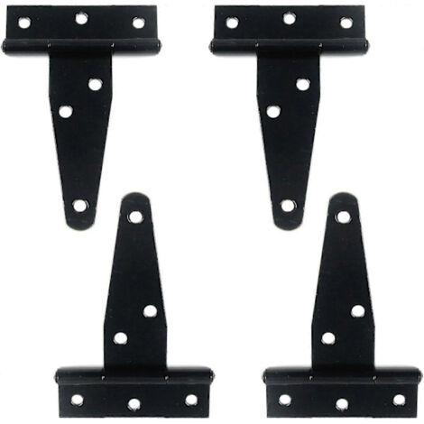 Quatre charnières en forme de T, charnières décoratives, convenant aux portes, clôtures, armoires, abris de jardin, etc. Charnières en forme de T avec vis de fixation, noires, de 7,5 cm de long.