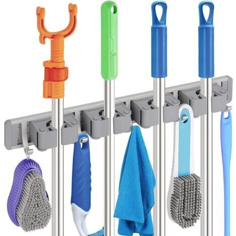 quatre crochets en aluminium support de balai support mural, support de balai, cintre de vadrouille support mural organisation en métal 1 pièces