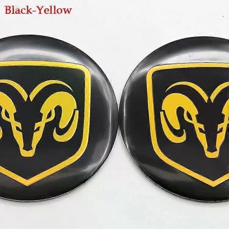 Quatre enjoliveurs de roue de 56 mm avec logo de voiture, emblèmes de jante, cache-poussière, autocollants, autocollants décoratifs individuels (noir et jaune)