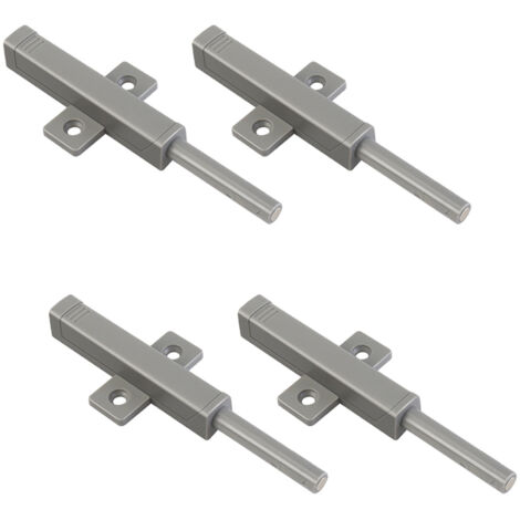 Quatre loquets à bouton-poussoir robustes avec fonction d'ouverture par simple pression, adaptés aux portes d'armoires, tiroirs, penderies de camping-cars, etc.