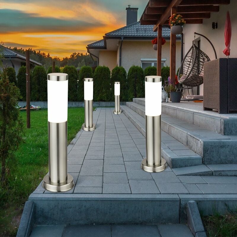 4x Lampadaire d'extérieur à led lampadaire éclairage de chemin d'accès en acier inoxydable IP44 adapté pour jardin, cour, chemin, entrée, porche,