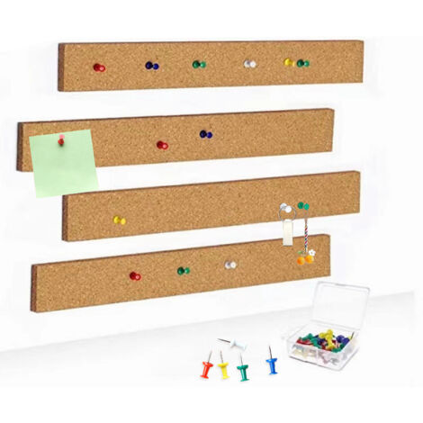 Quatre planches en bois tendre brun avec 50 punaises qui adhèrent fermement et n'abîment pas les murs, pour coller des notes adhésives, des menus, des photos, des feuilles de travail, etc. Utilisables