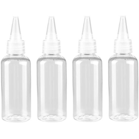 Quattro bottiglie di plastica flessibili da 60 ml, piccole bottiglie spray vuote, applicatori per vernice, colla e inchiostro, bottiglie di tintura per capelli, flaconi contagocce, applicatori