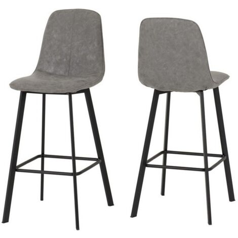 Quebec Bar Chair (Box of 2) - L54 x W42 x H103.5 cm - Grey Faux Leather