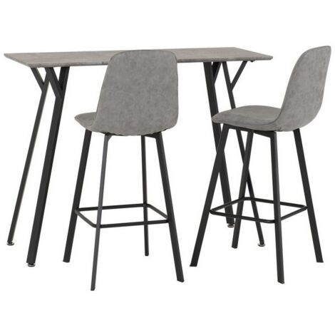 Quebec Bar Table Set - Concrete Effect/Black/Grey Faux Leather