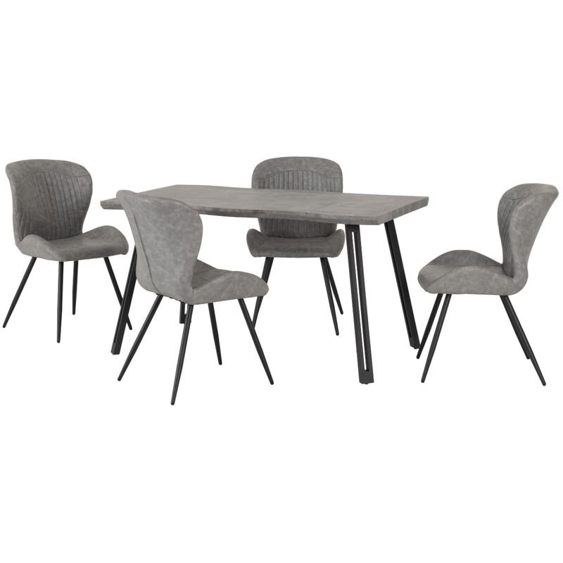 Quebec Dining Set Concrete Effect Wave Edge with 4 Grey Faux Leather Chairs