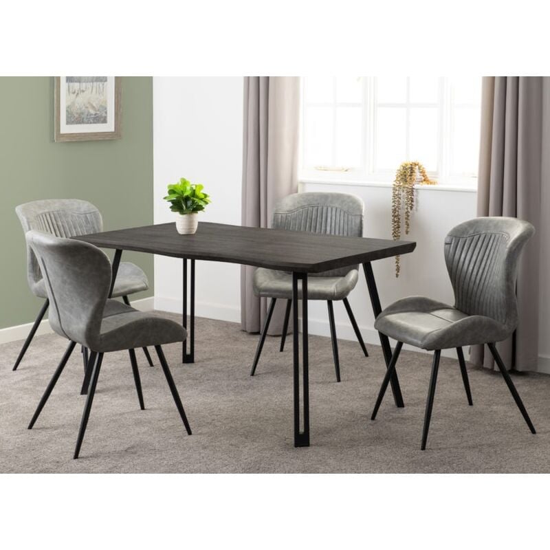 Quebec Wave Edge Dining Set with 4 chairs Black Wood Grain Grey Faux Leather